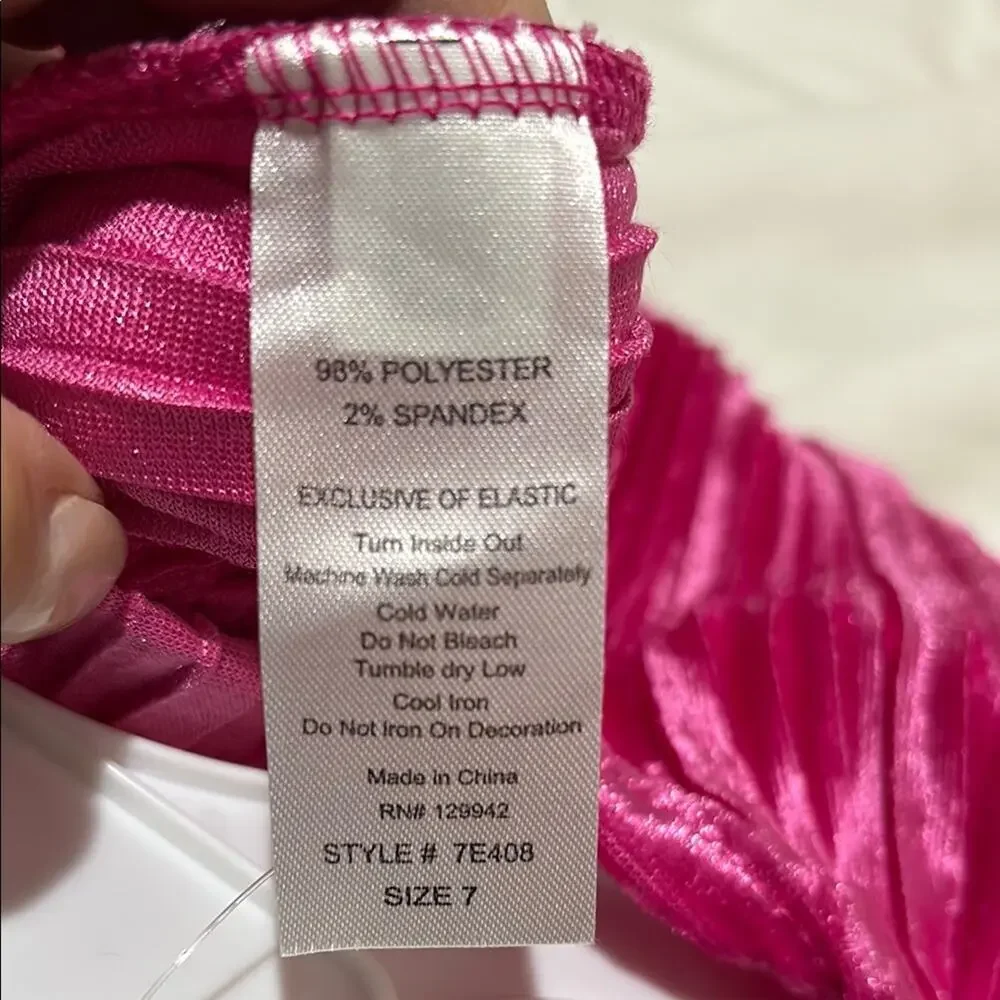btween 7 Vibrant Pink pants wide leg romper w/ Headband velvet burn out stripe